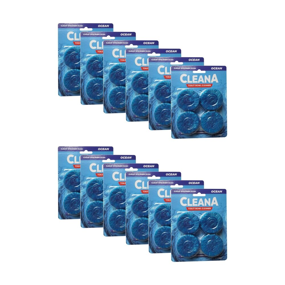 Cleana 4pc Cleana Toilet Blocks Bathroom Cleaner Tablets 50g Ocean/Pine Assorted (12 Pack)