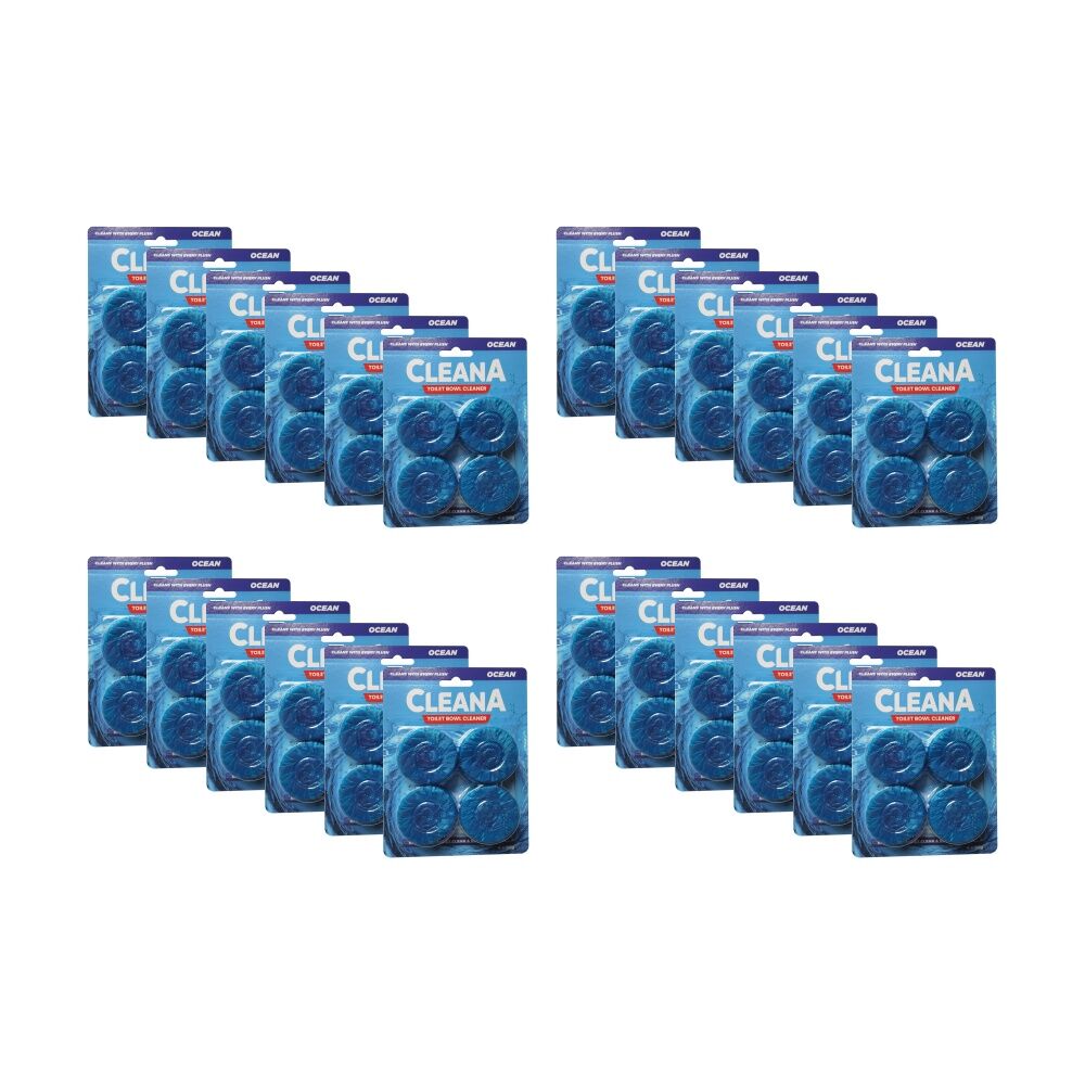 Cleana 4pc Cleana Toilet Blocks Bathroom Cleaner Tablets 50g Ocean/Pine Assorted (24 Pack)