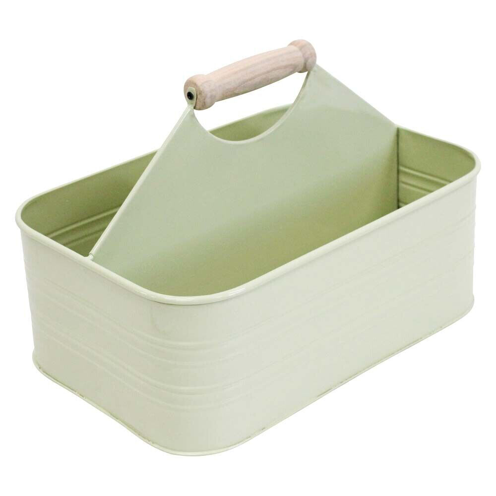 LVD 29.5x19x11cm Sage Green Metal Caddy Storage Box w/ Wooden Handle