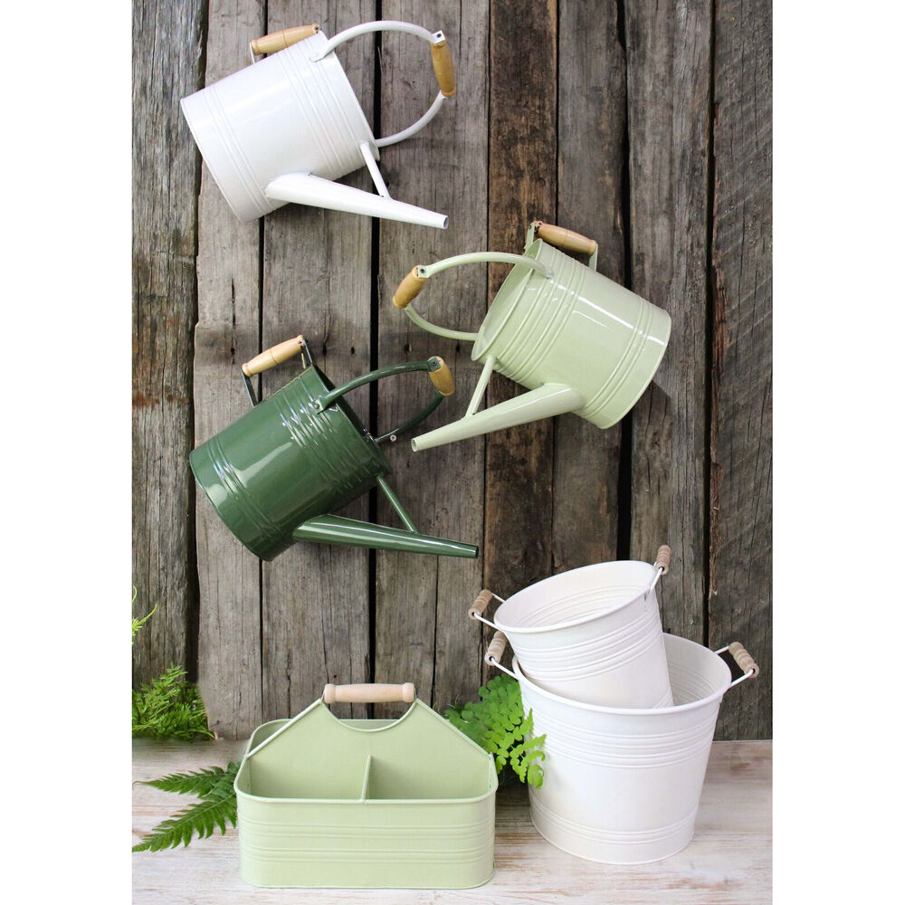 LVD 29.5x19x11cm Sage Green Metal Caddy Storage Box w/ Wooden Handle — image 2