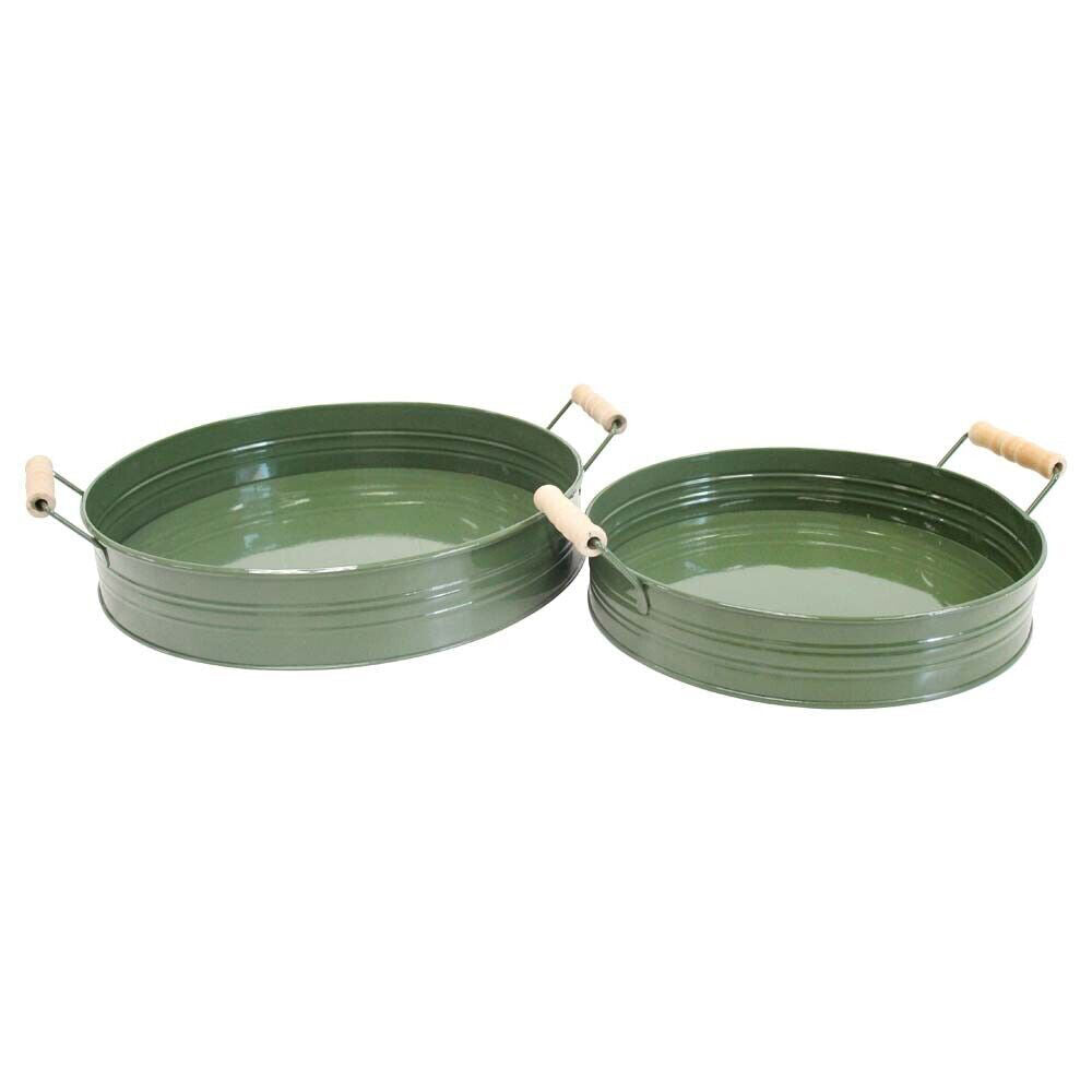 LVD Metal Decorative Serving Tray Set 34.5x5.5cm/29.5x5.5cm Moss Green (2 Pieces)