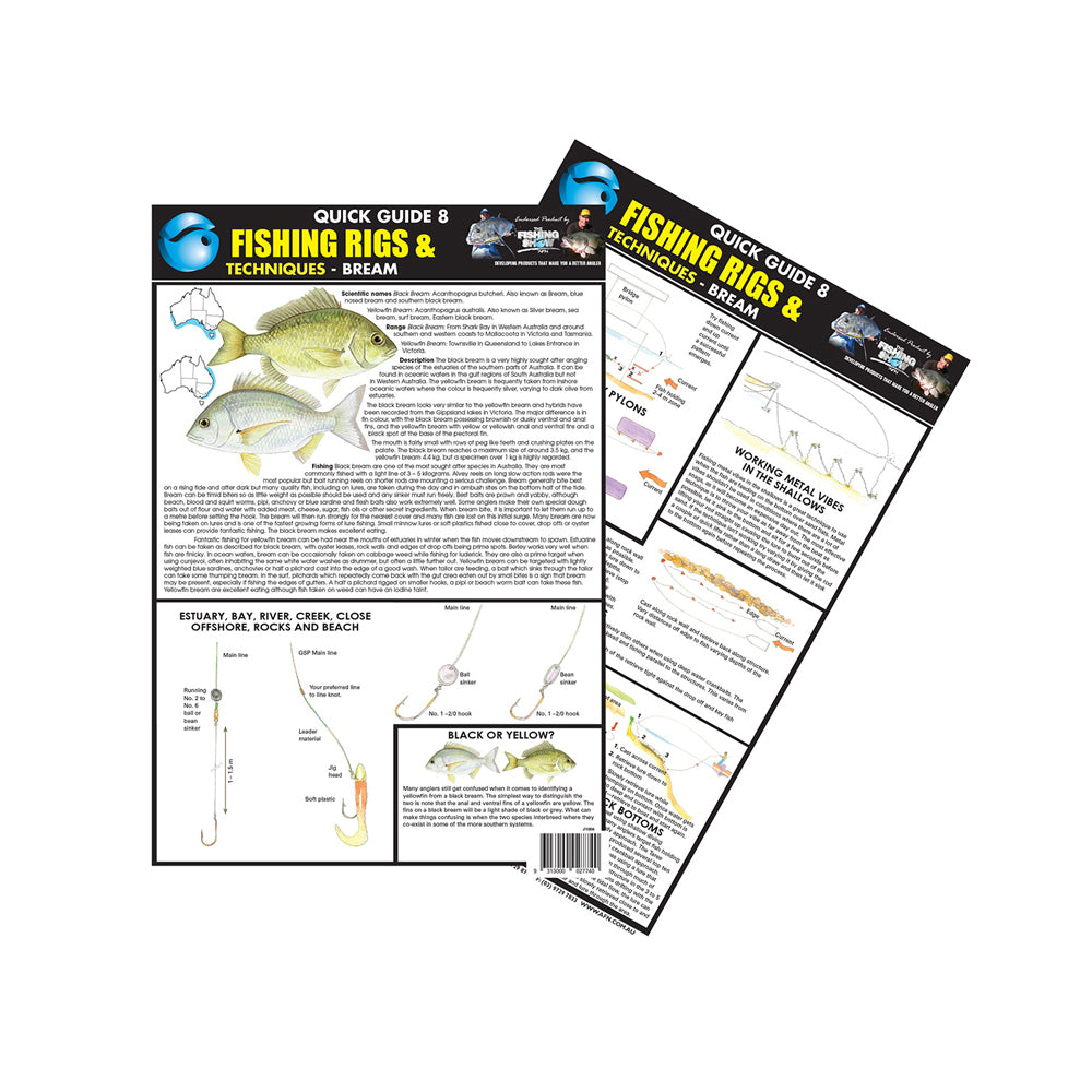 Afn A4 Quick Guide 8 Bream Fishing Tips/Techniques Travel/Handy Manual Card