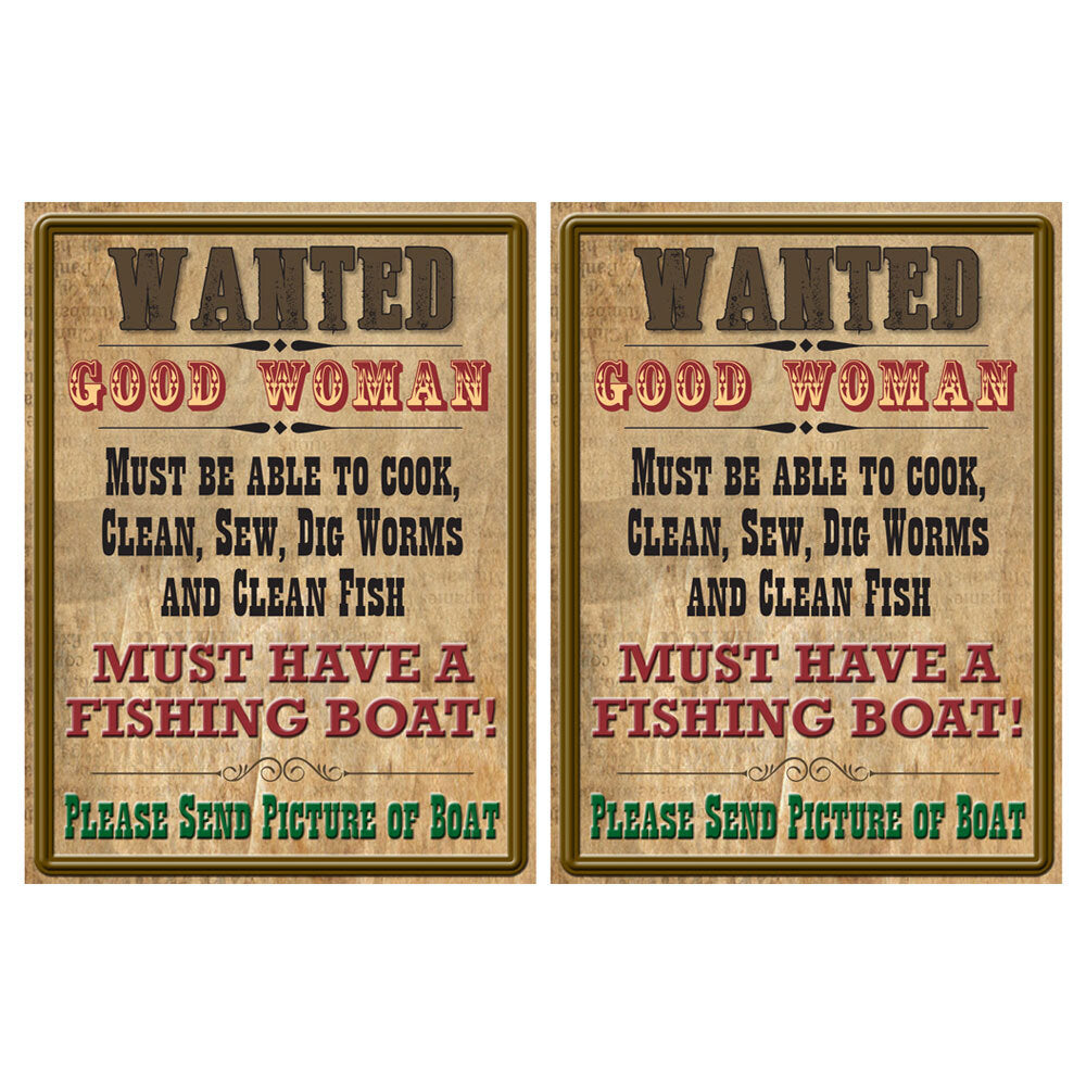 Afn Aluminium 40cm Tin Sign Wanted Good Woman Wall Hanging Fishing Signage (2 Pack)