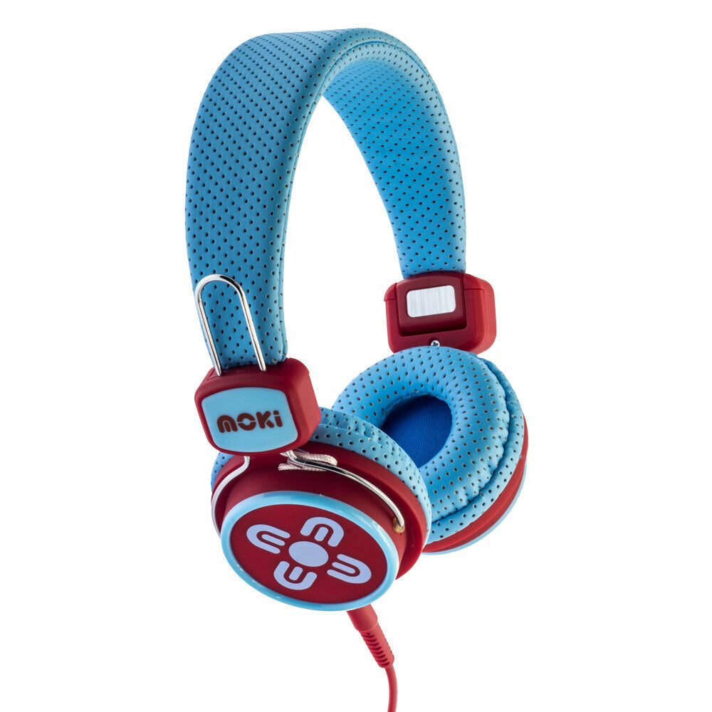 Moki Kid Safe Volume Limited Headphones Over Ear Cup Headband Kids 3y+ — Blue Red