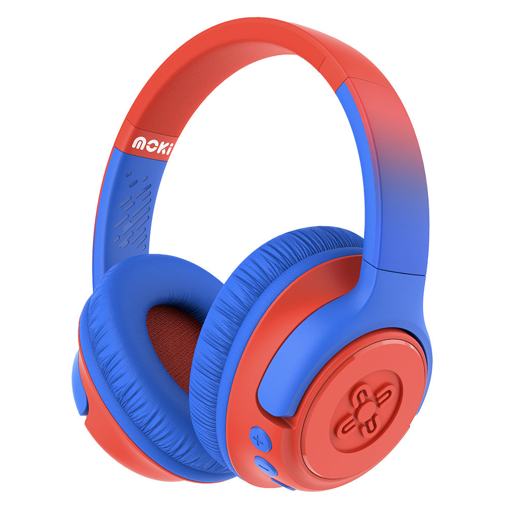 Moki Mixi Kids Volume Limited Wireless/Bluetooth 3.5mm Headphones — Blue Red