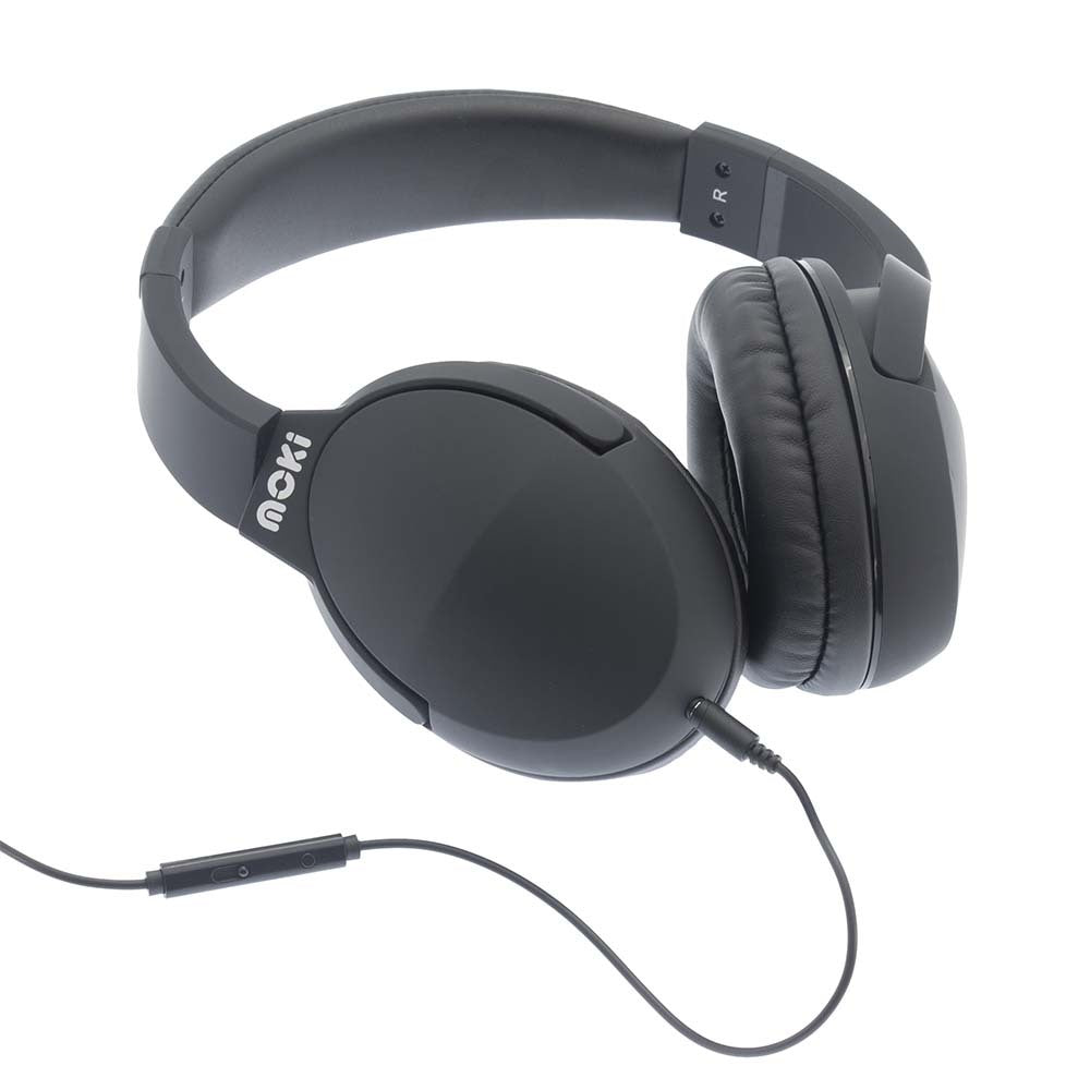 Moki Nero On Ear Black Headphones/Headband w/In-Line Mic/3.5mm Jack/1.2m Cable