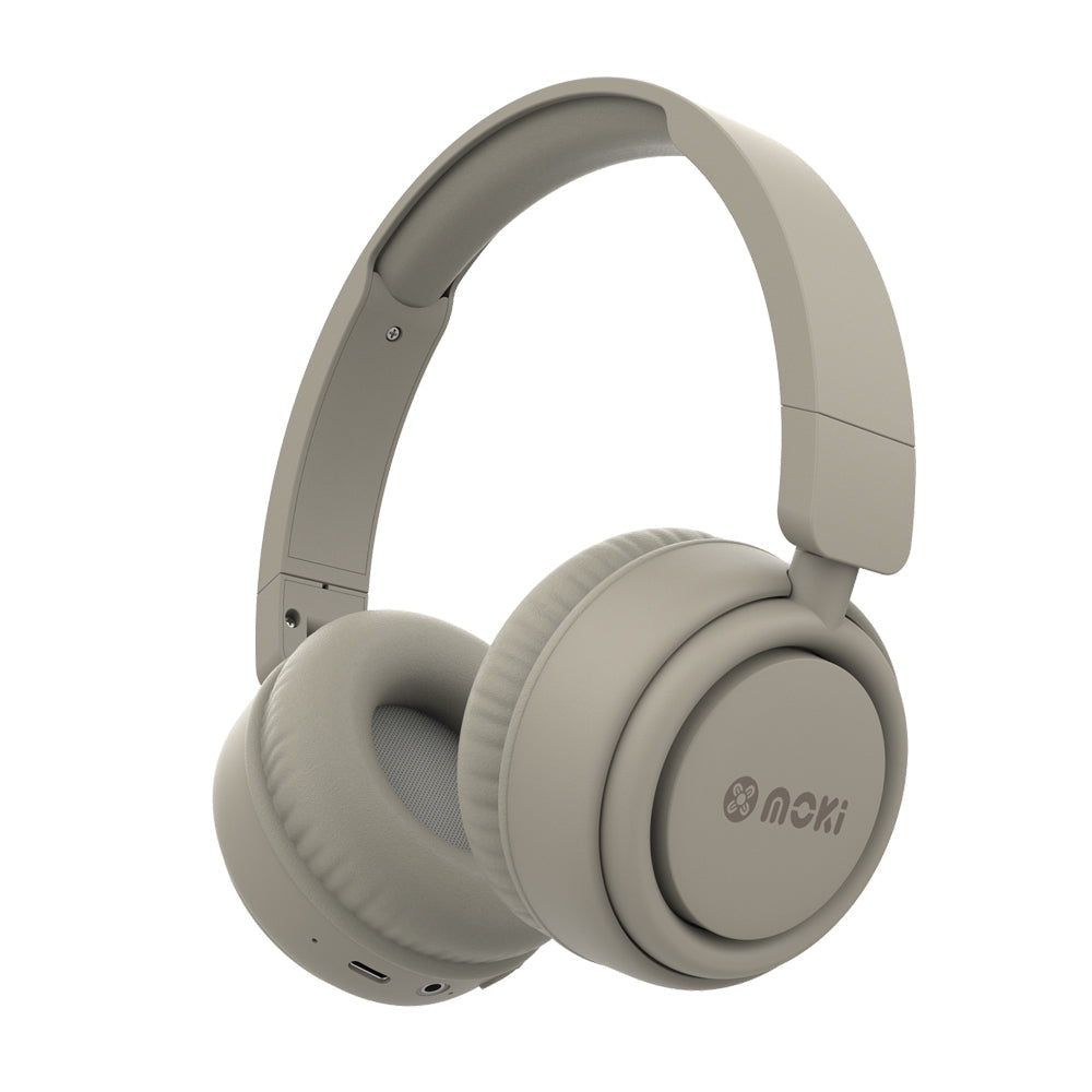 Moki Staple Wireless Bluetooth Noise Cancelling Headphones On-Ear Headset — Natural