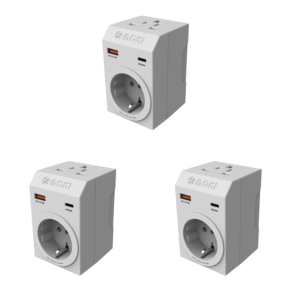 Moki Travel Adaptor Plus Inbound Universal to AU/NZ with Type-C & USB-A (3 Pack)