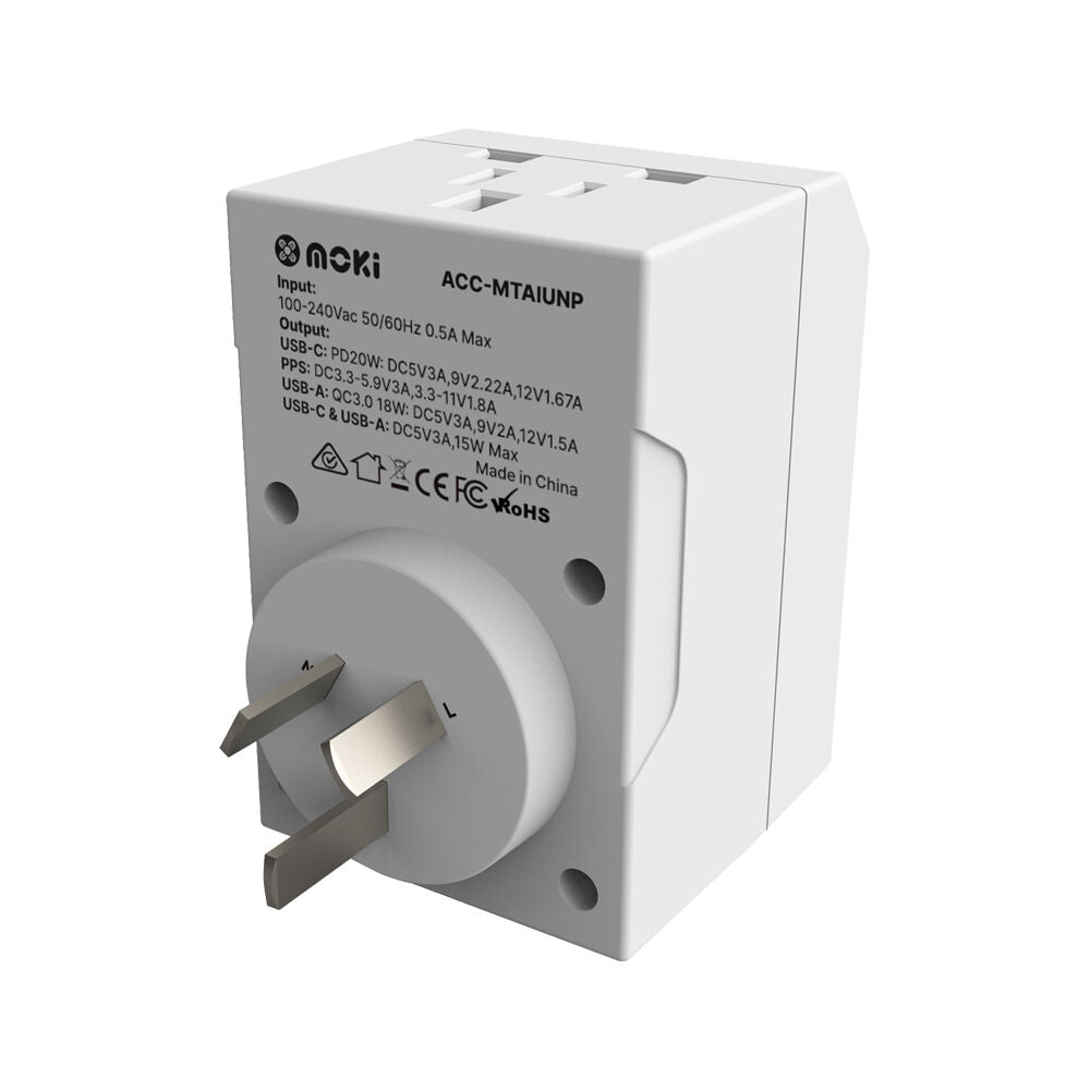 Moki Travel Adaptor Plus Inbound Universal to AU/NZ with Type-C & USB-A (3 Pack) — image 3
