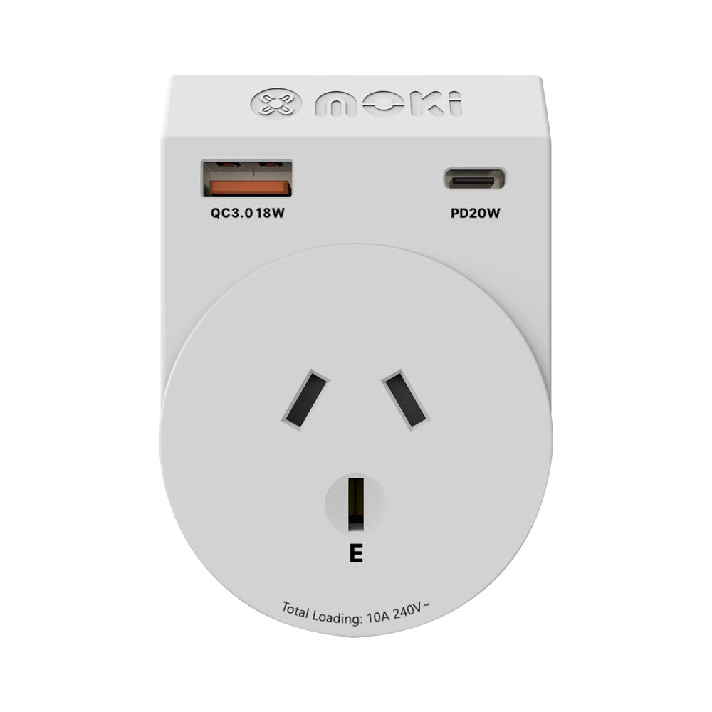 Moki Travel Adaptor Plus Outbound Aus/nz to EU with Type-C and USB-A (2 Pack) — image 2