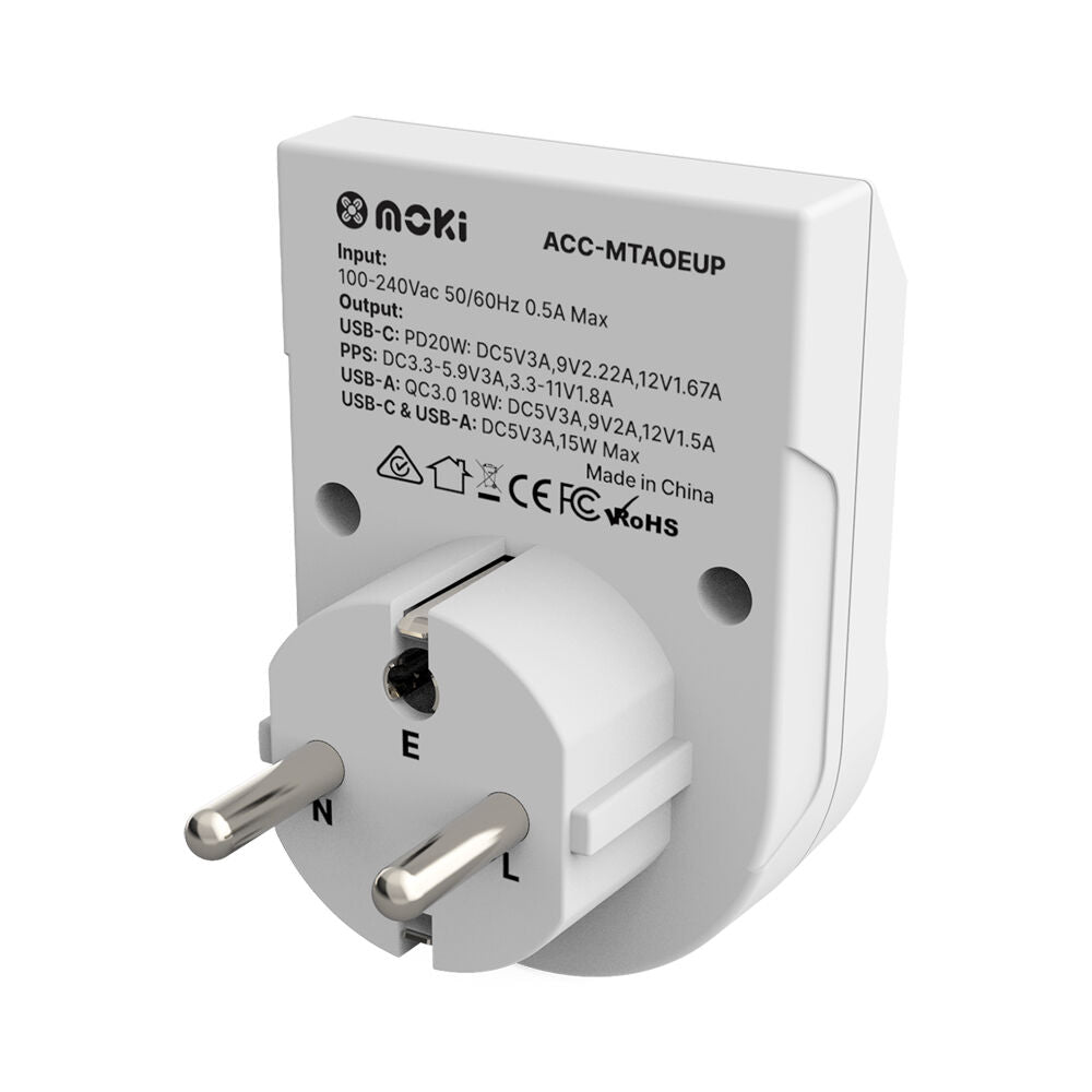 Moki Travel Adaptor Plus Outbound Aus/nz to EU with Type-C and USB-A (2 Pack) — image 3
