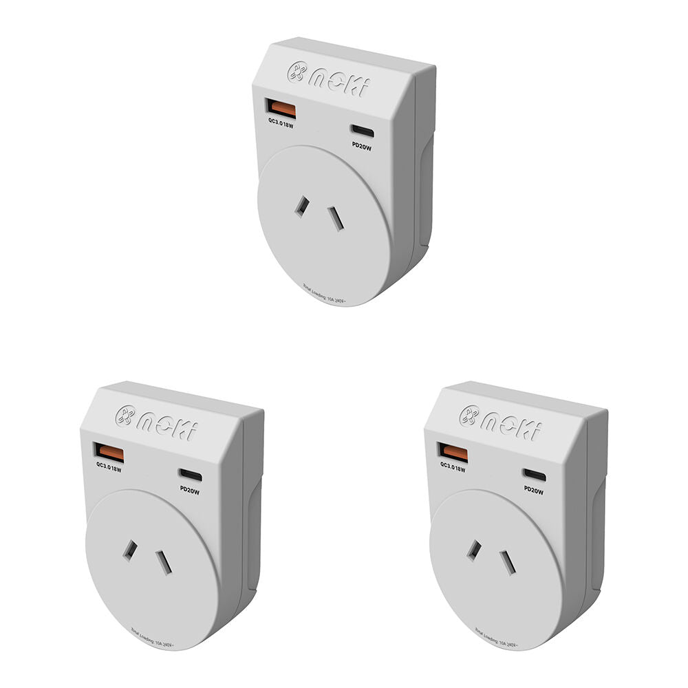 Moki Travel Adaptor Plus Outbound Aus/nz to Japan with Type-C and USB-A (3 Pack)