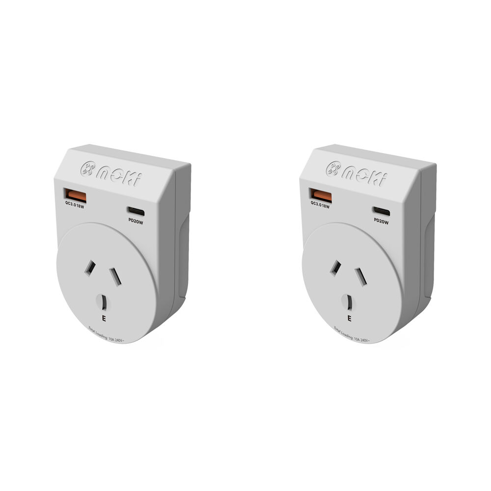 Moki Travel Adaptor Plus Outbound AU/NZ to US w/ PD20W Type-C & QC 3.0 USB-A (2 Pack)