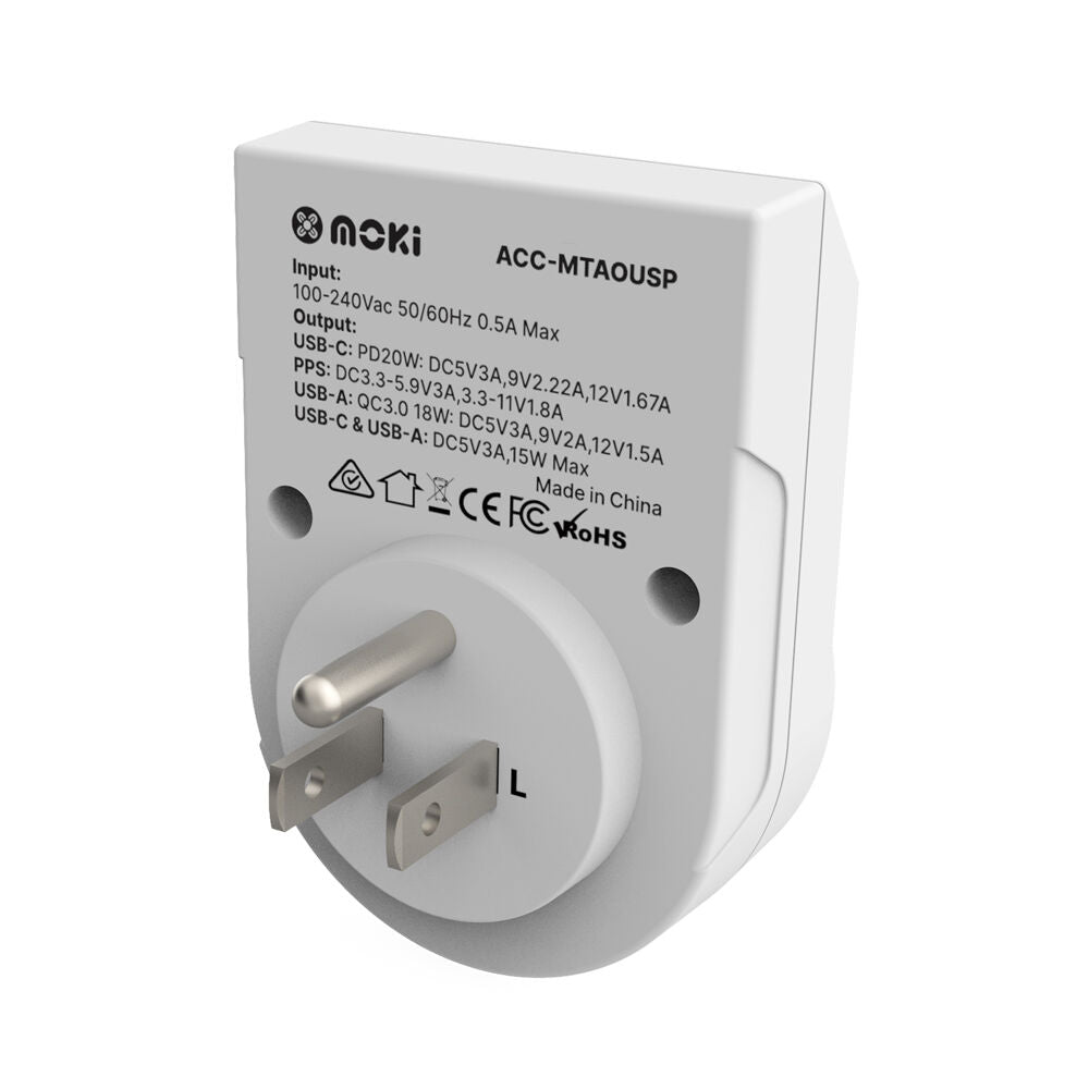 Moki Travel Adaptor Plus Outbound AU/NZ to US w/ PD20W Type-C & QC 3.0 USB-A (3 Pack) — image 3