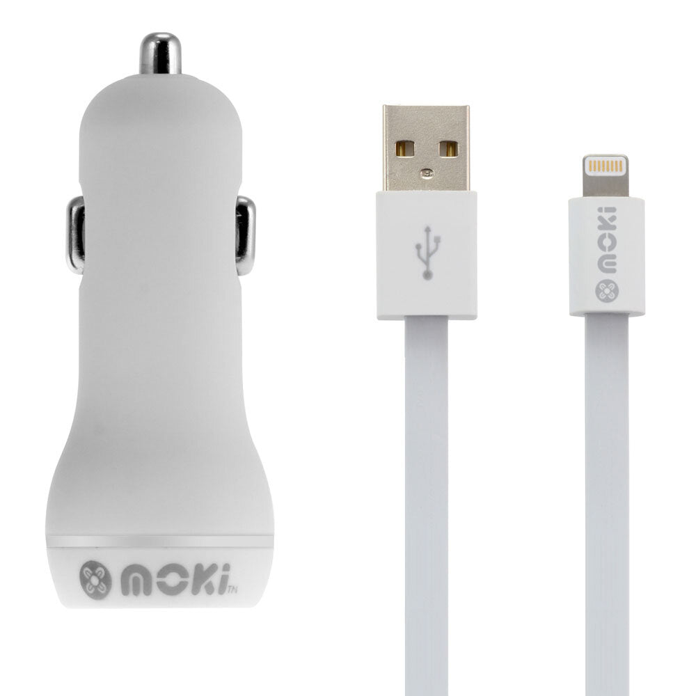 Moki 90cm Lightning MFI-Certified Charging Cable/Dual USB Car Charger for iPhone — image 2