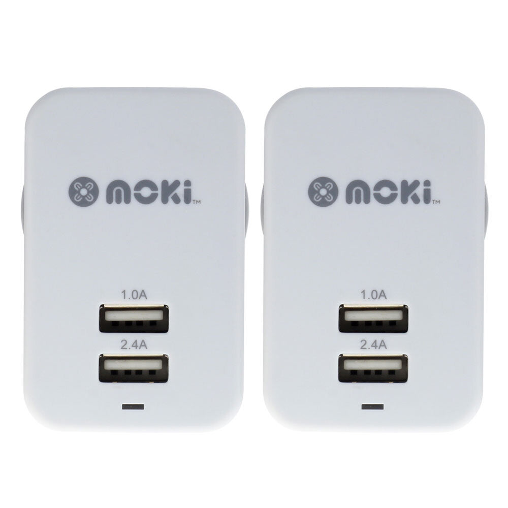 Moki Dual USB Wall Mobile Charger Universal Adaptor Plug Travel Adapter WHT (2 Pack) — image 2