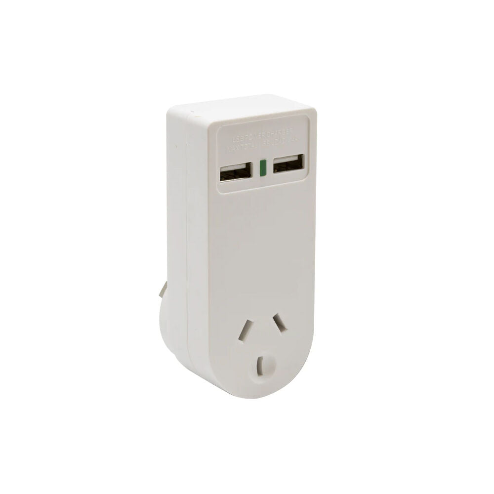 Moki Power Socket w/ Dual USB-A Compact Travel Adaptor Wall Charger White