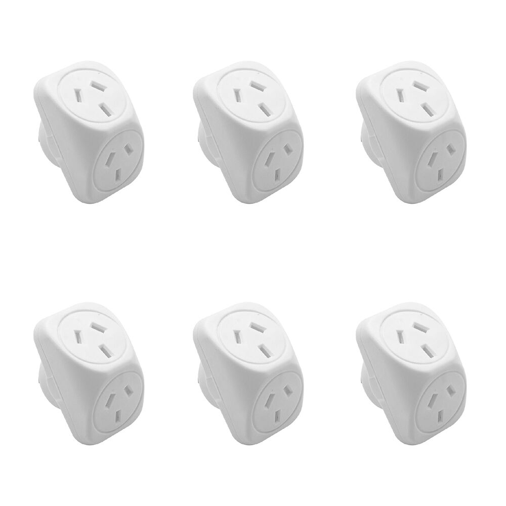 Moki Angled Double Power Home/Office Travel Adaptor Dual Socket Plug White (6 Pack)