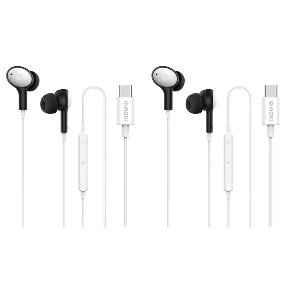 Moki Type-C Connect Earphones Inner Ear + Mic & Control Small & Lightweight (2 Pack)