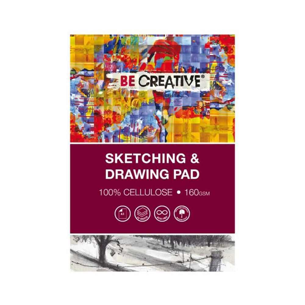 BE Creative 100% Acid-Free Cellulose Drawing White Paper Pad 160gsm A3 (3 Pack)