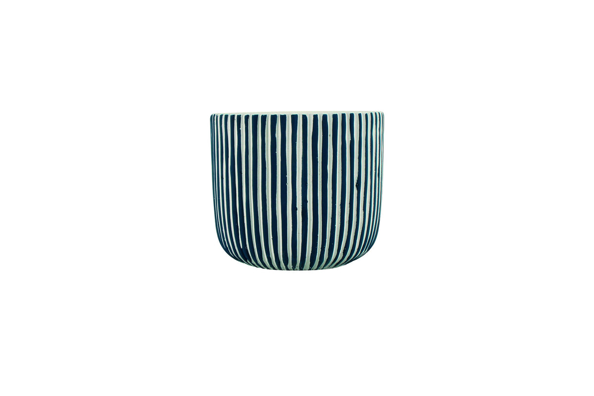 Maine & Crawford Maine and Crawford Jade Stripe 17x15cm Concrete Pot Home/Garden Decor Blu/wht