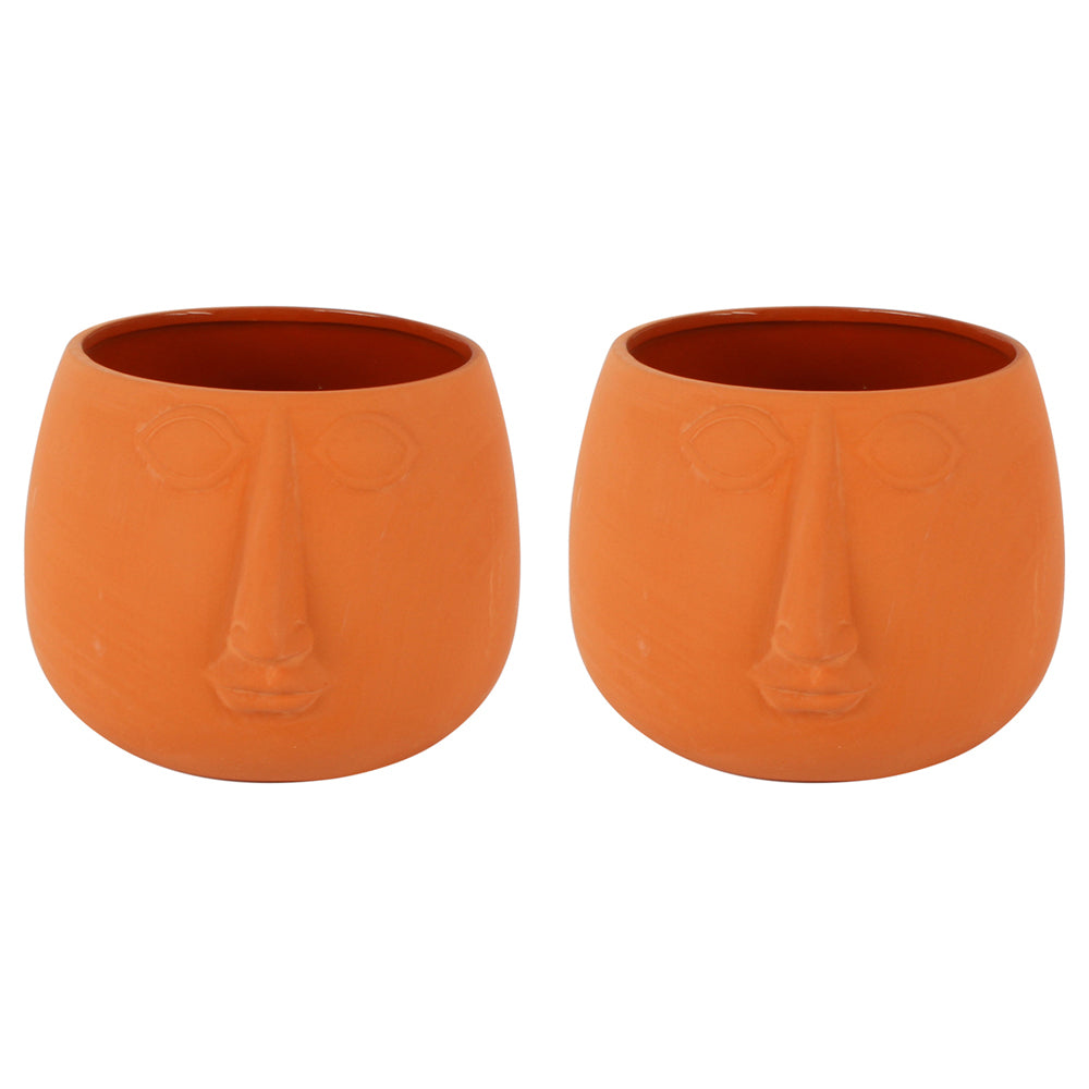 Maine & Crawford Dahla 17cm Ceramic Face Planter Garden Plant Pot Terracotta (2 Pack)