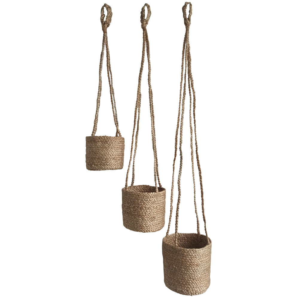 Maine & Crawford Angela 18x16cm Jute Pot Hanger Hanging Pot Large Natural (3 Pieces)