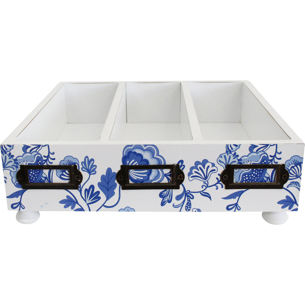 LVD Wood 26cm Cutlery/Knick-Knack Tray Home/Kitchen Organiser Storage Blue/White — image 2