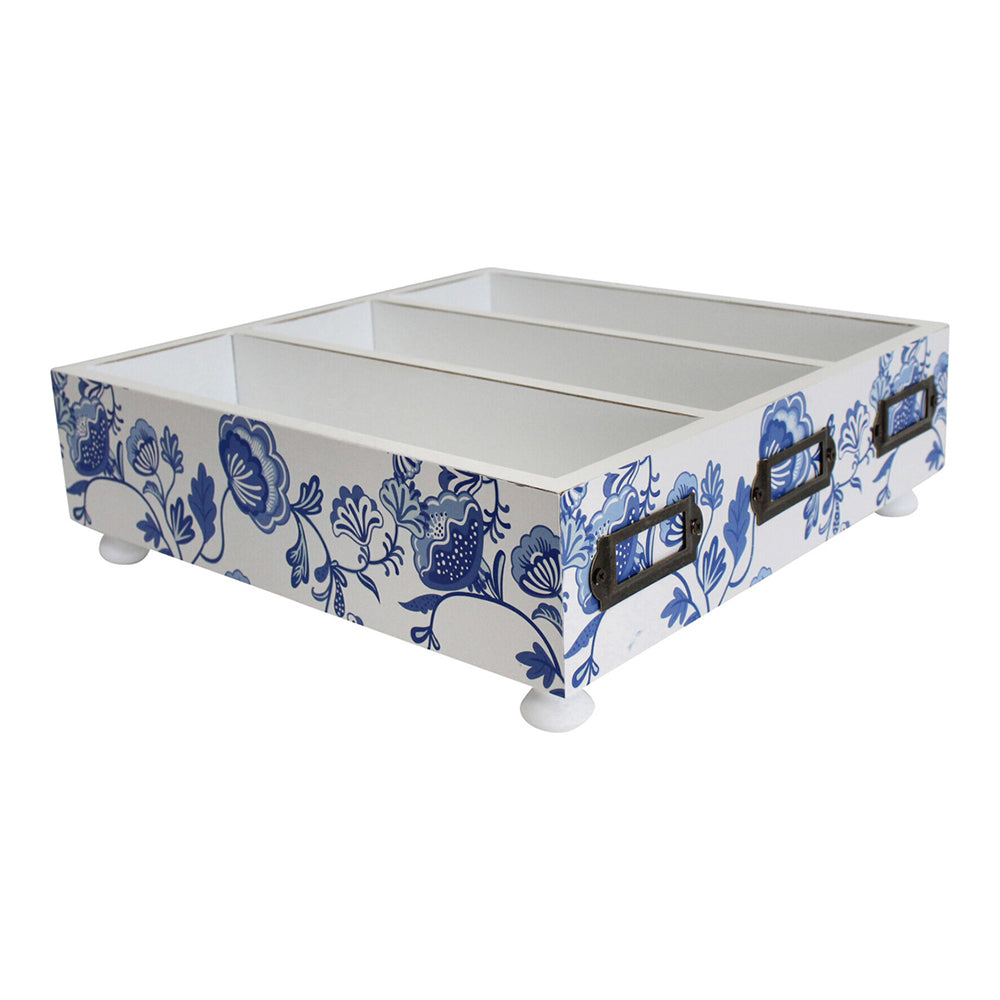 LVD Wood 26cm Cutlery/Knick-Knack Tray Home/Kitchen Organiser Storage Blue/White