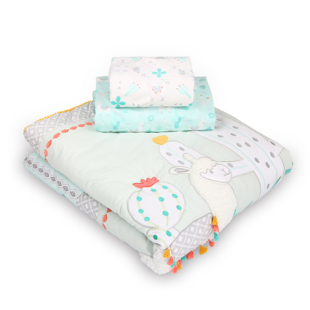 The Peanutshell Little Llama Cotton Fitted Sheet 135cm Bedding Allover Print