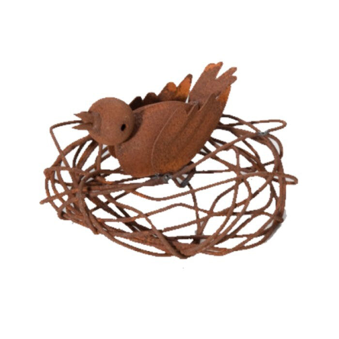 A.Fresco Garden 13x6cm Metal Bird on Nest Rust Outdoor Ornament Yard Patio Home Decor