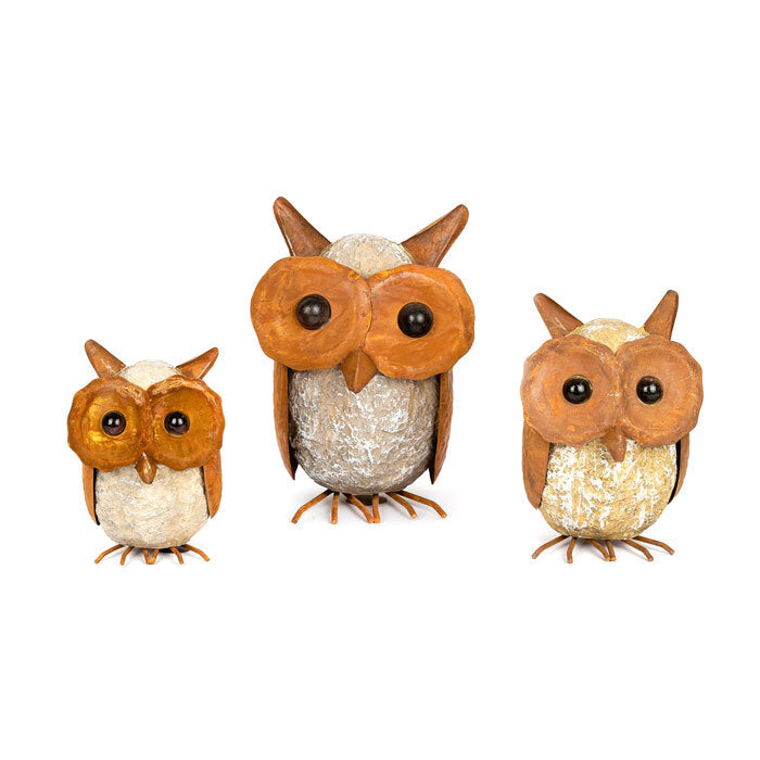 A.Fresco Garden Resin/Rust 18/23/29cm Owls Outdoor Ornament Yard Patio Home Decor (3 Pieces)