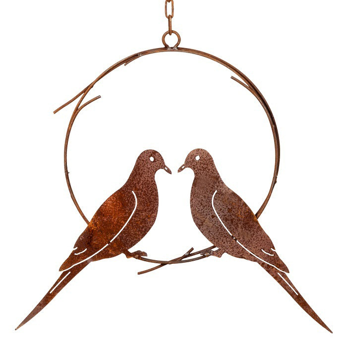 A.Fresco Garden Rust 43x35cm Metal Doves in Wreath Ring Outdoor Ornament Yard Patio Decor