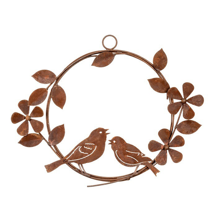 A.Fresco Garden Rust 42x29cm Metal Bird & Flower Wreath Outdoor Ornament Yard Patio Decor