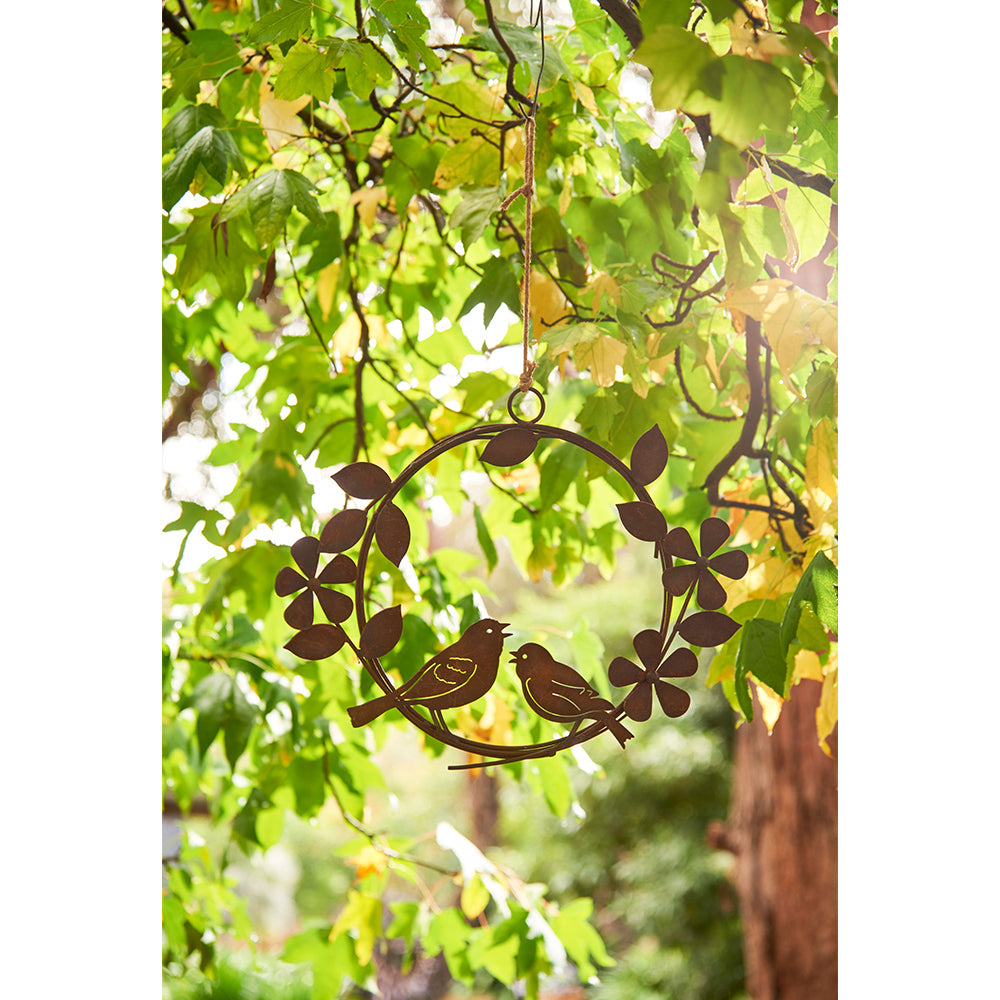 A.Fresco Garden Rust 42x29cm Metal Bird & Flower Wreath Outdoor Ornament Yard Patio Decor — image 2