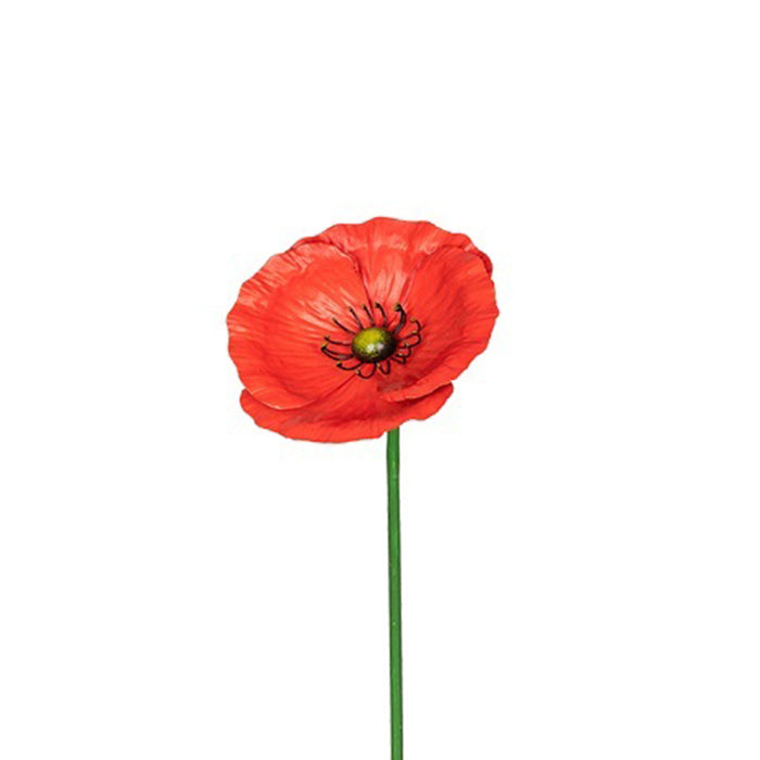 A.Fresco Garden 49cm Metal Stake Poppy Small Floral Ornament Outdoor Flower Decor Red