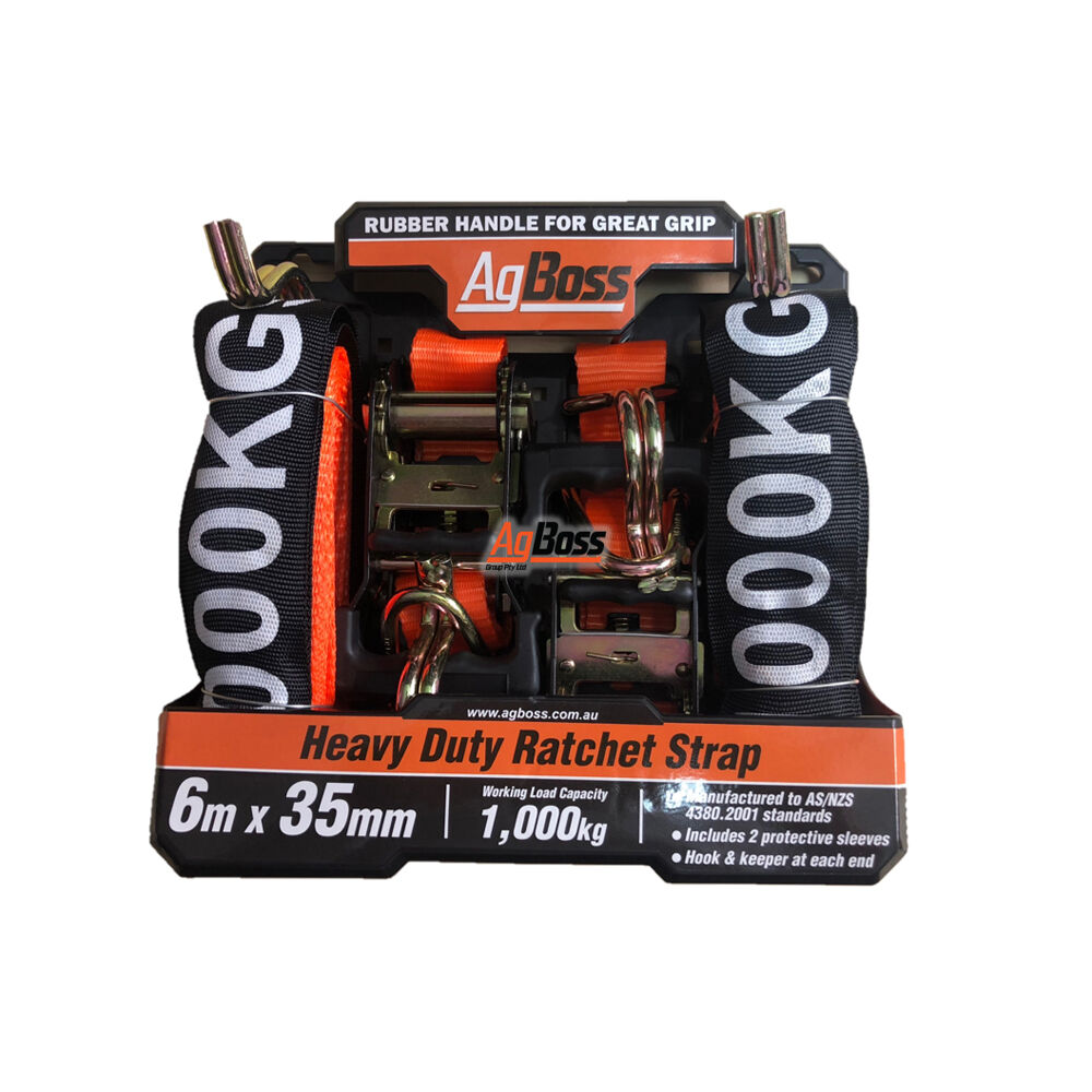 Agboss Heavy Duty Ratchet Tie Down WLC 1000kg 6mx35mm Orange (2 Pieces)