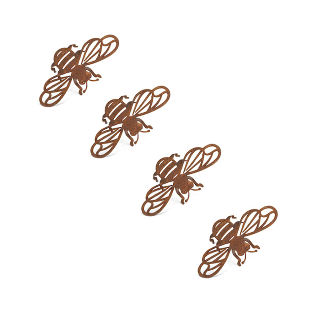 A.Fresco Pot Hanger 14cm Bee Corten Steel Ornament Yard/Patio Garden Decor Small Brown (4 Pack)