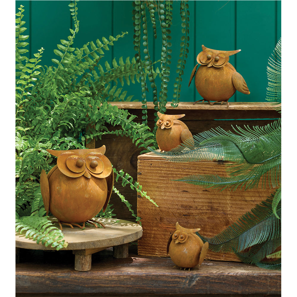 A.Fresco Round Owl 7.5/11/16.5cm Rust Metal Outdoor Ornament Patio Garden Decor Set (3 Pieces) — image 2