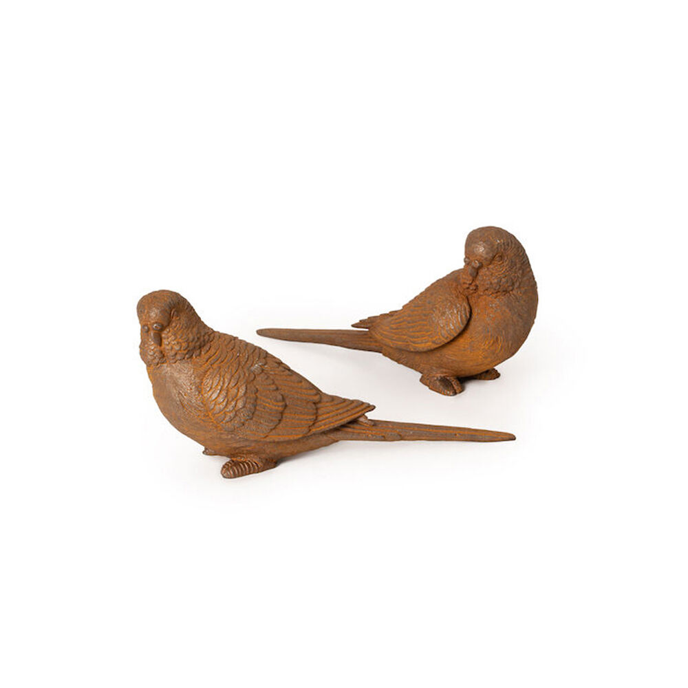 A.Fresco Cast Iron Budgie Sculpture/Statue Decor Set Rust 23x11cm Assorted