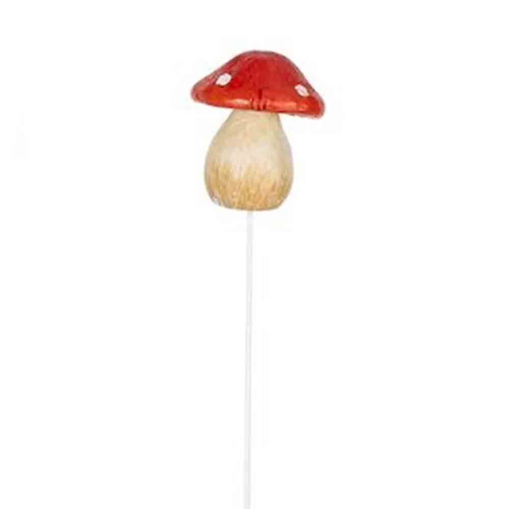A.Fresco Mushroom on Red Stick Outdoor Decoration Small & White Assorted (6 Pack) — image 2