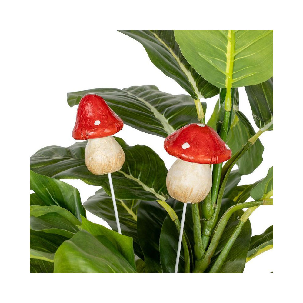 A.Fresco Mushroom on Red Stick Outdoor Decoration Small & White Assorted (6 Pack) — image 3