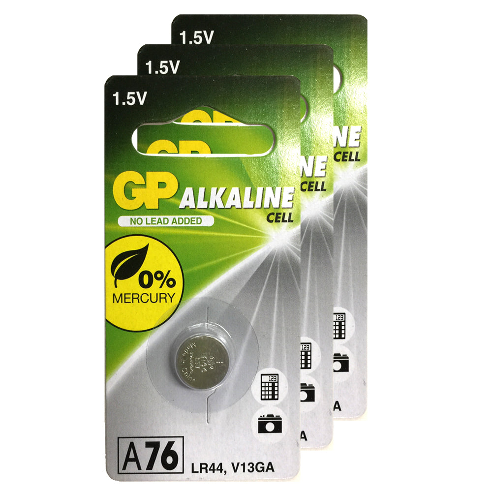 GP LR44 A76 V13GA 1.5V Alkaline Button Cell Batteries (3 Pieces)