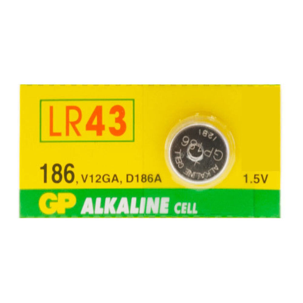 GP LR43/A86 Alkaline 70MAH 1.5V Battery Button Cell/Coin f/Hearing Aids/Toys