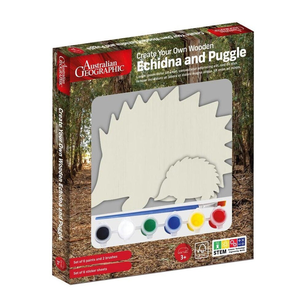 Australian Geographic Kids Toy Create Your Own Wooden Echidna and Puggle 3+