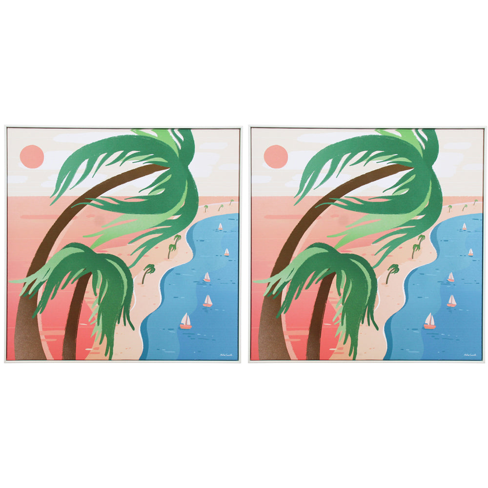 LVD Framed Canvas Beachy Breeze Home/Living Room Hanging Wall Decor 50x50cm (2 Pack)