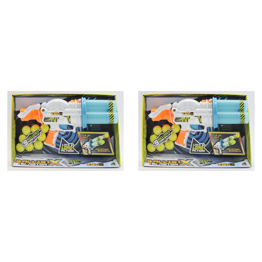 Ballist-X Tri Blaster Rotating Barrels Kids Gun Toy w/ 9 Foam Balls 6y+ (2 Pack)