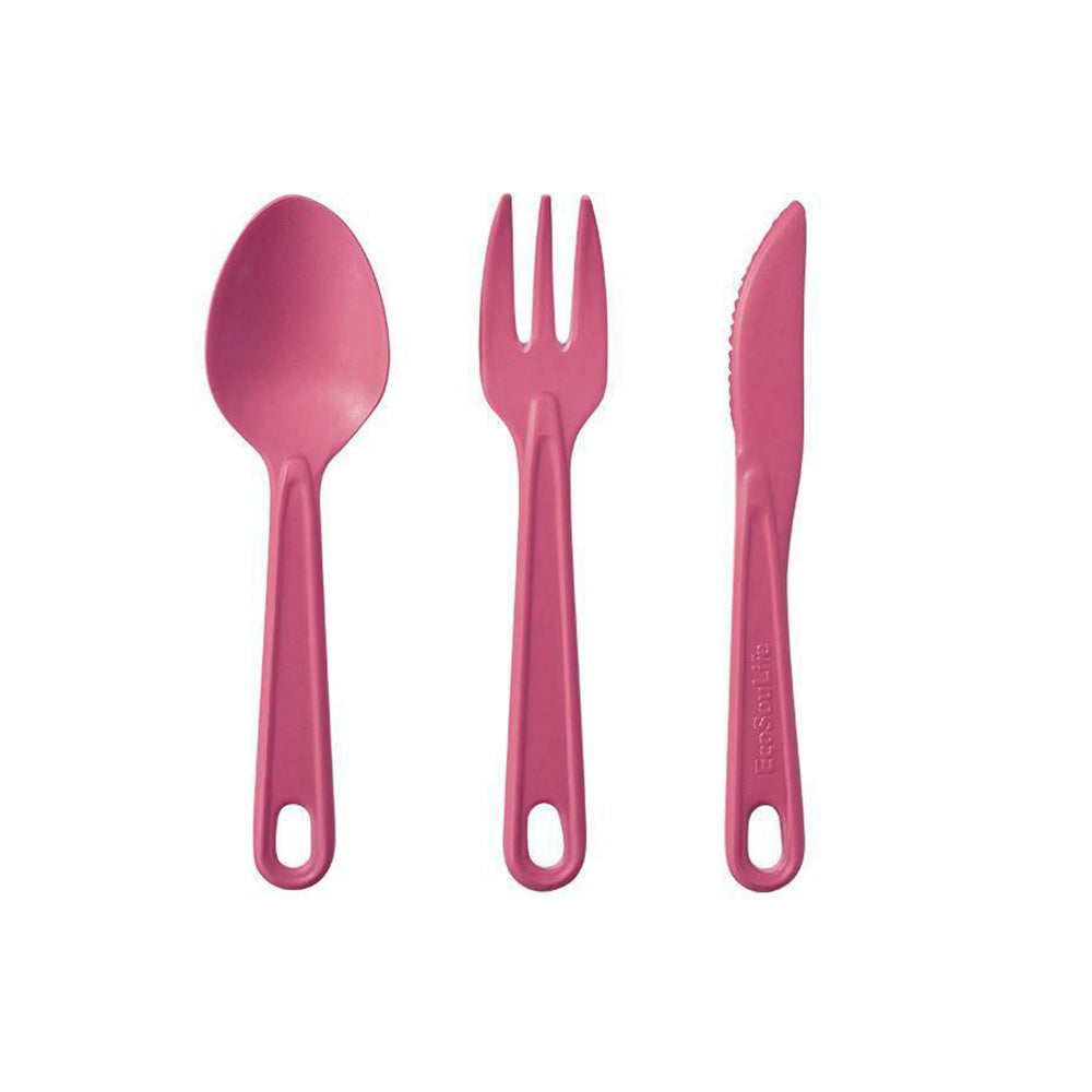 Eco Soulife All Outdoor Picnic Camping Reusable Cutlery Set (3 Pieces) — Natural Pink