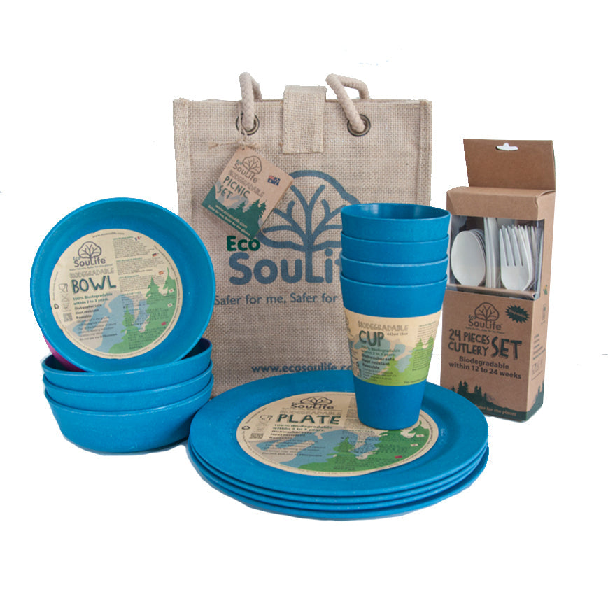 Eco Soulife Reusable Biodegradable All Family Picnic Set (37 Pieces) — Natural Navy