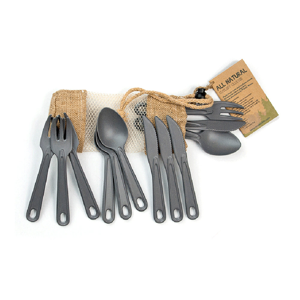 Eco Soulife All Outdoors Camping Reusable Cutlery Cluster (12 Pieces) — Natural Charcoal
